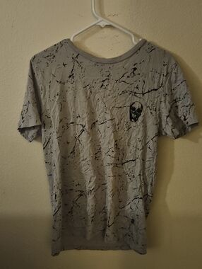 Men's Grey Graphic Tee with Black Marble Print